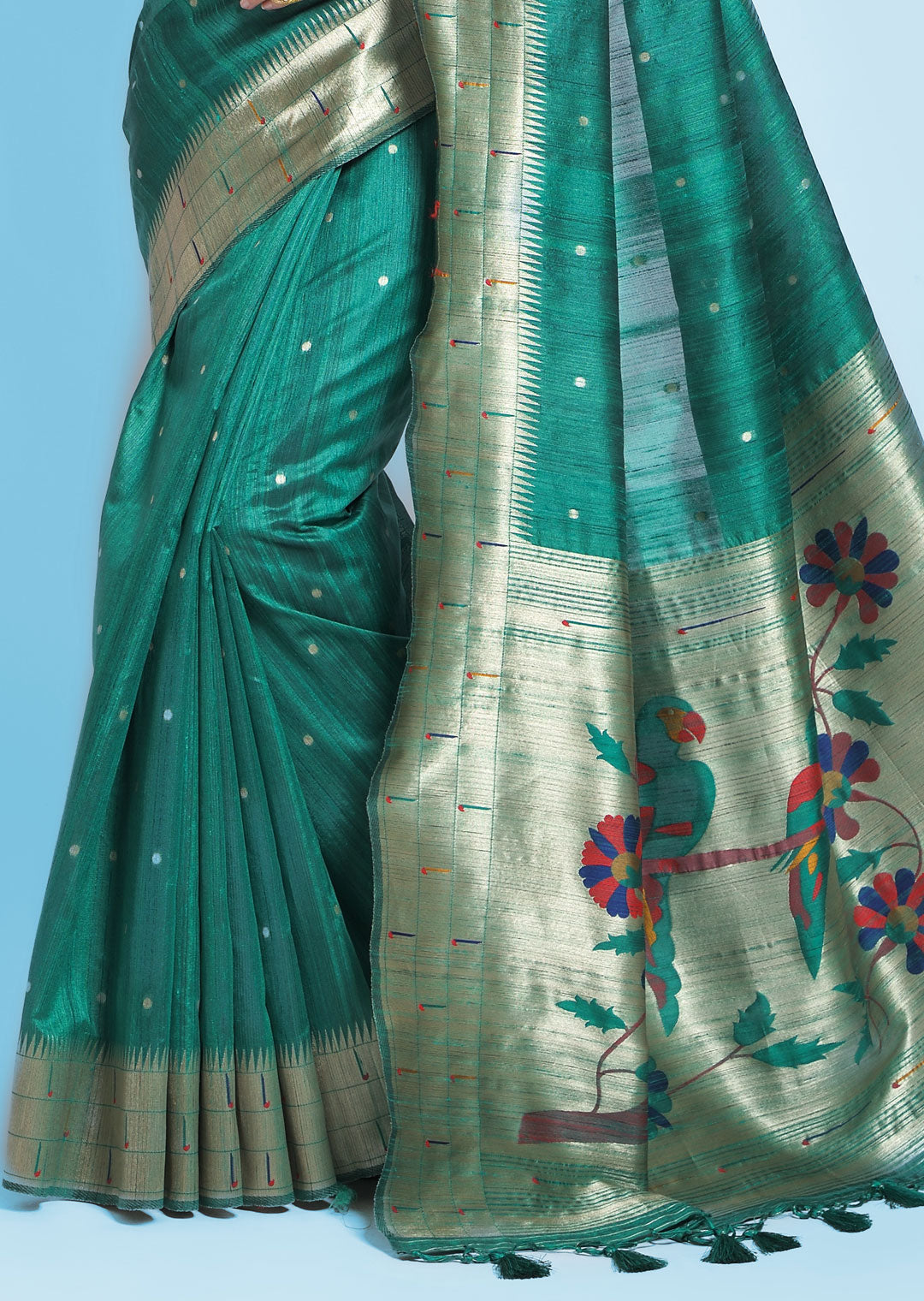 SEAFOAM GREEN ZARI WOVEN TRADITIONAL PAITHANI SILK SAREE