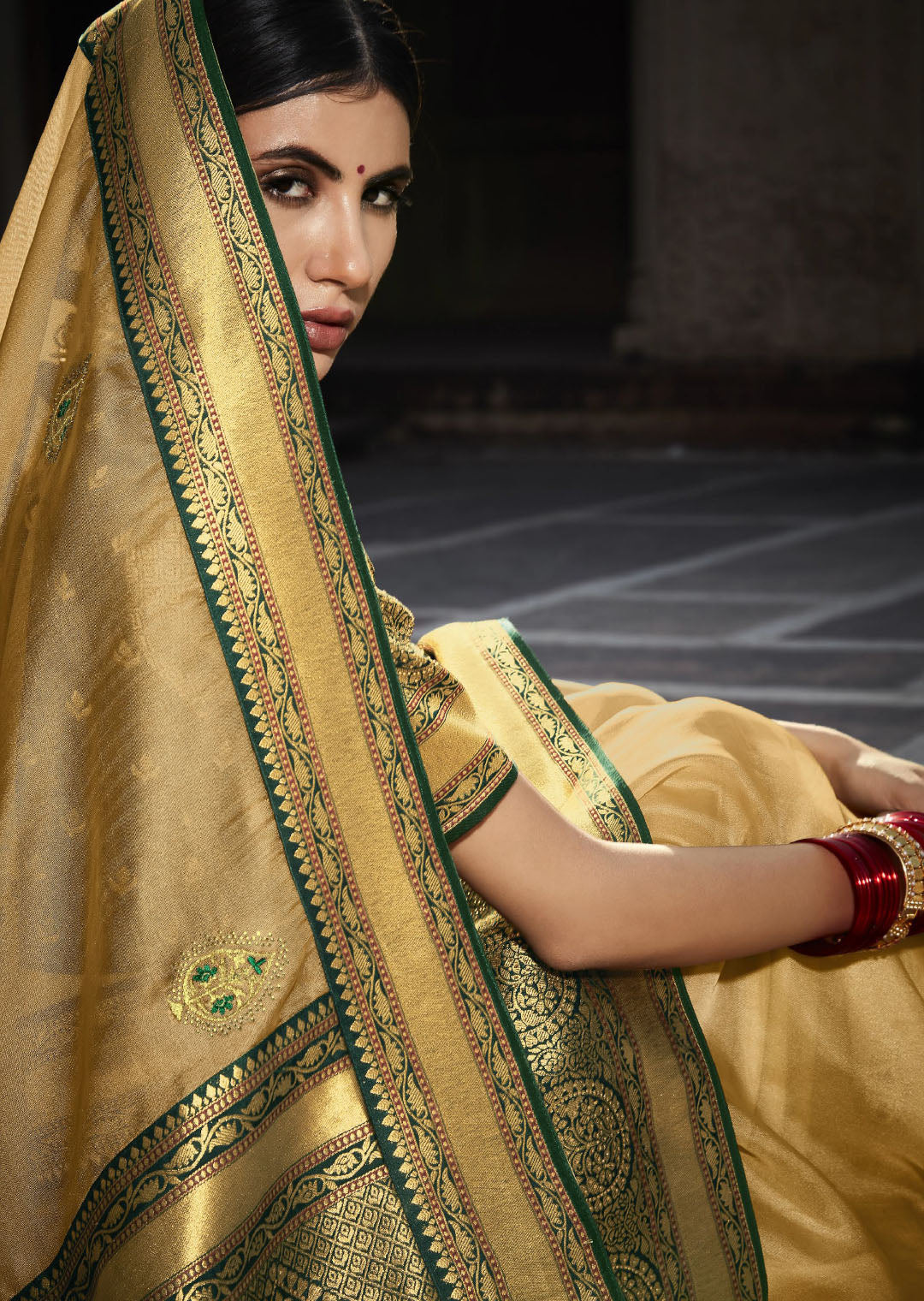 Beige Woven Traditional Banarasi Silk Saree